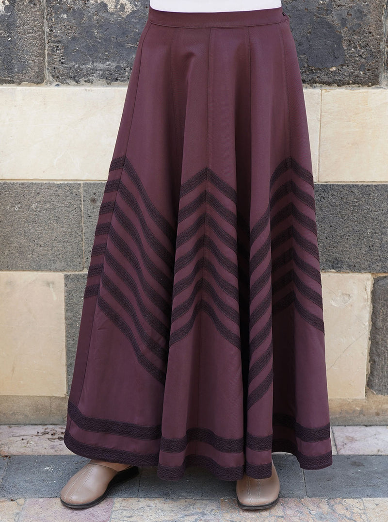 Lace Trim Flared Maxi Skirt