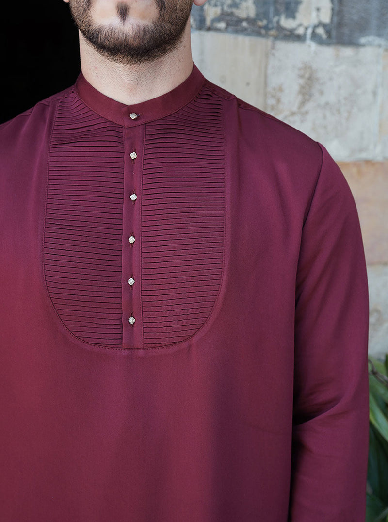 Decorative Button and Pleated Shirt