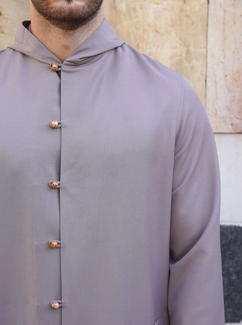 Hooded Jubba with Round Wooden Buttons