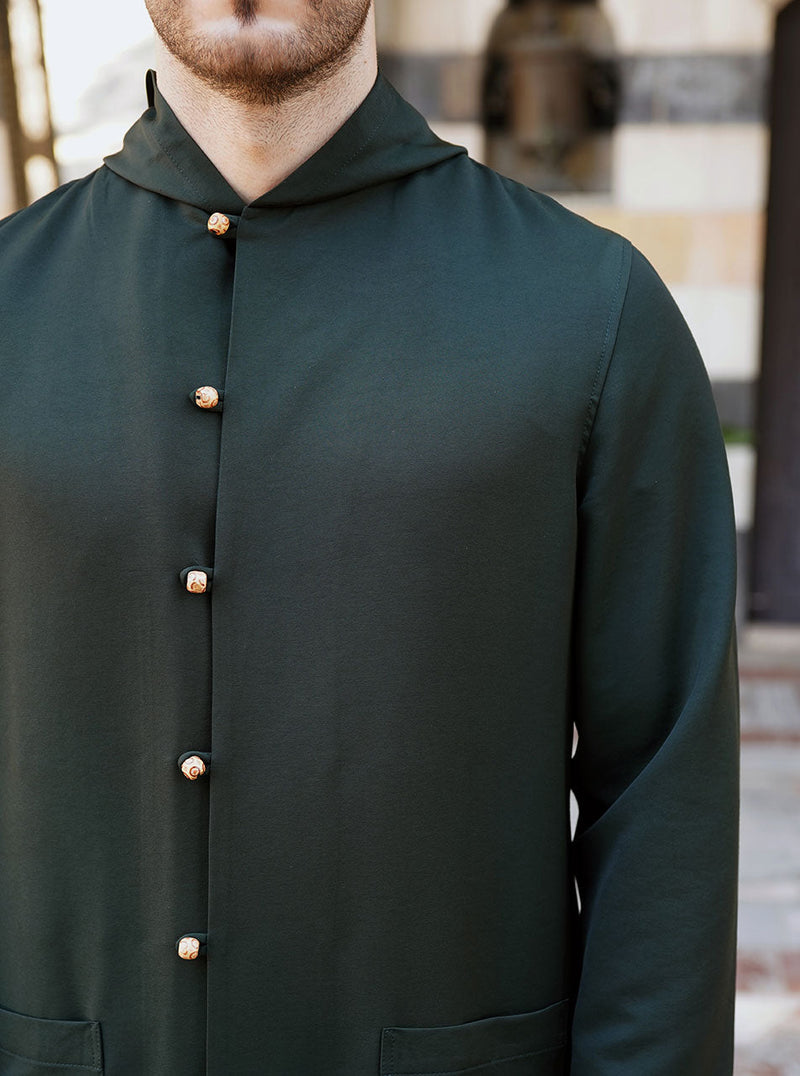 Hooded Jubba with Round Wooden Buttons