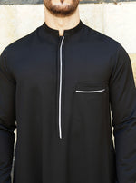 mens islamic thobe with open collar and contrast detailing