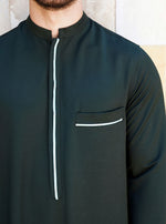 mens islamic thobe with open collar and contrast detailing