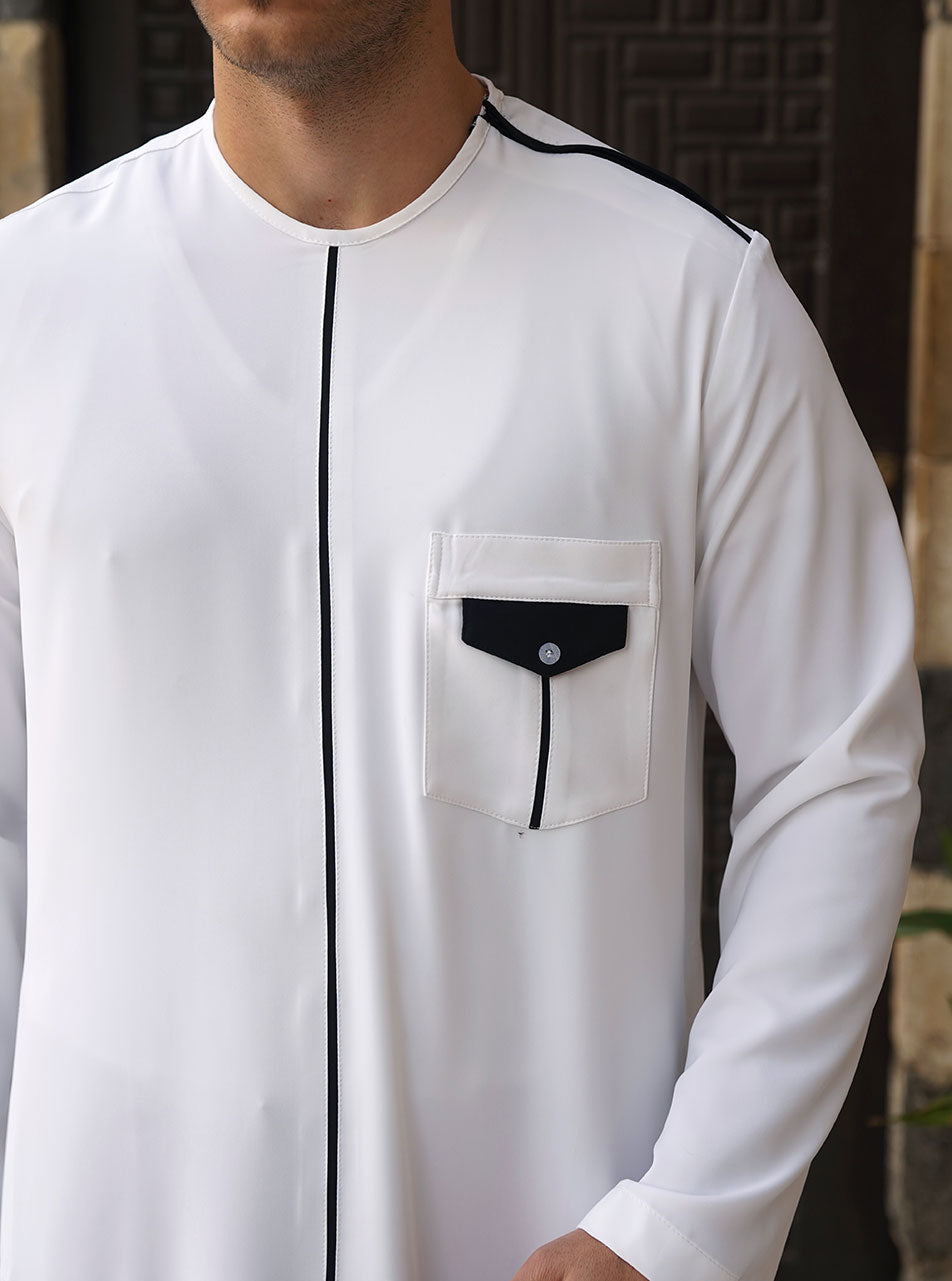 Zipped Shoulder Opening Thobe - Thobes - Men | Shukr Clothing