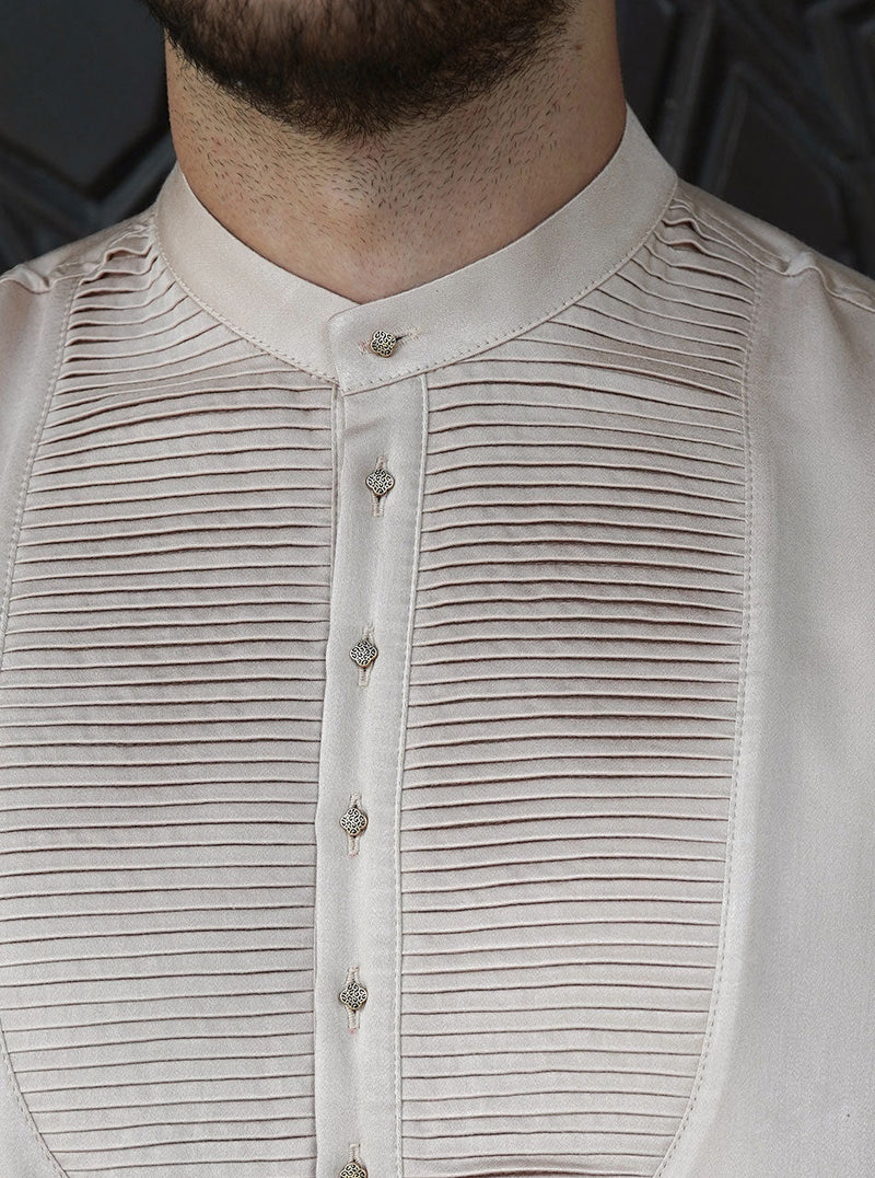 Decorative Button and Pleated Shirt