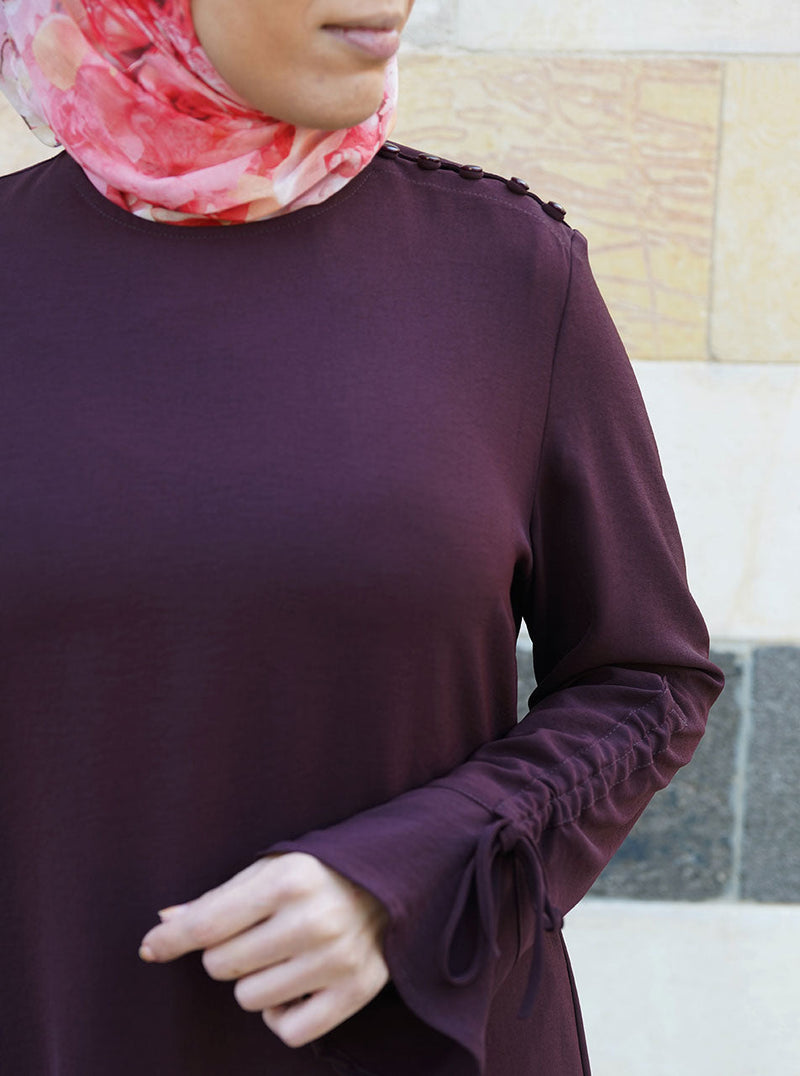 Tie Ruched Sleeves Tunic