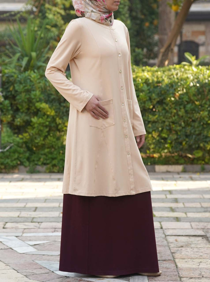Pocketed Buttoned Jersey Tunic