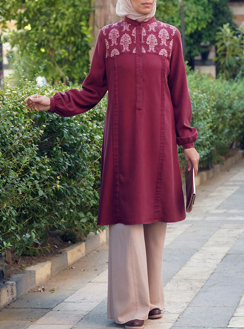 Embroidered Tunic with Pleats
