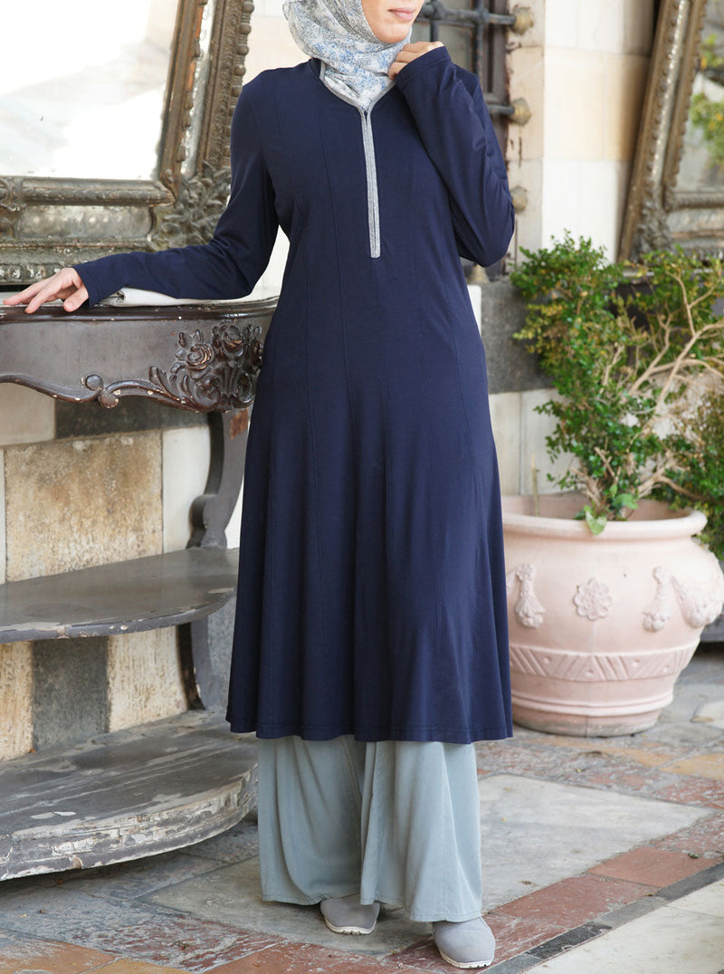Paneled Tunic with Contrast Neckline