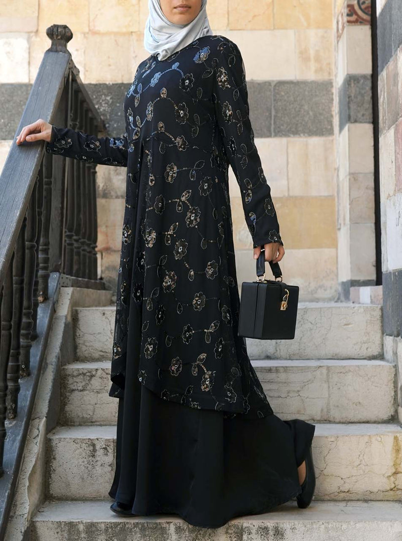 Sequin Overlay Abaya Gown