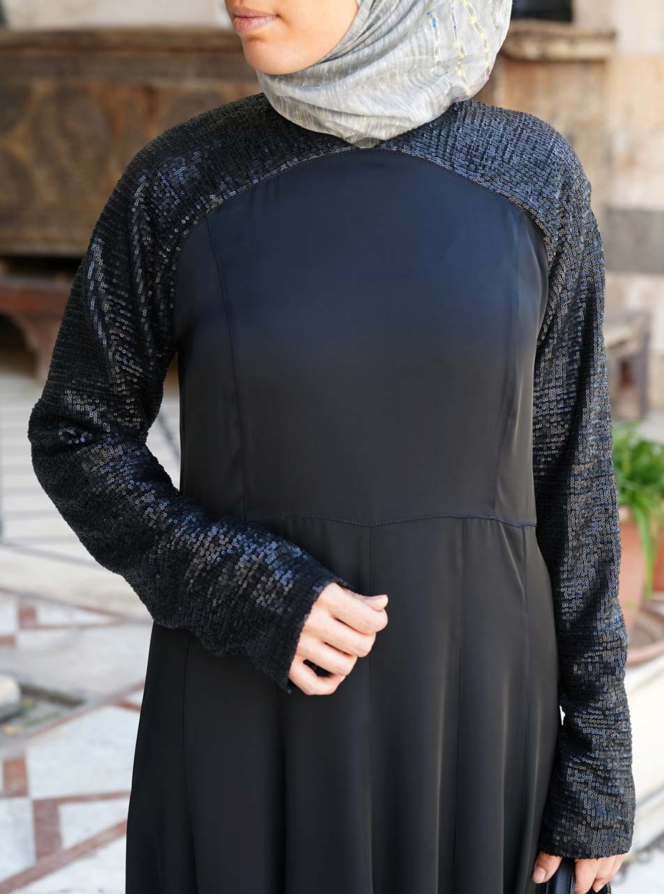 Beautiful shops black sequined stretchy abaya