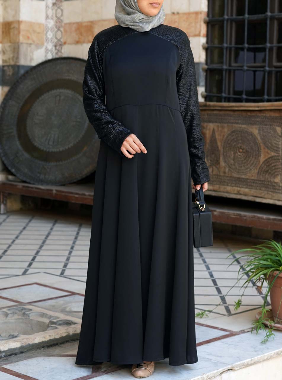 Beautiful shops black sequined stretchy abaya