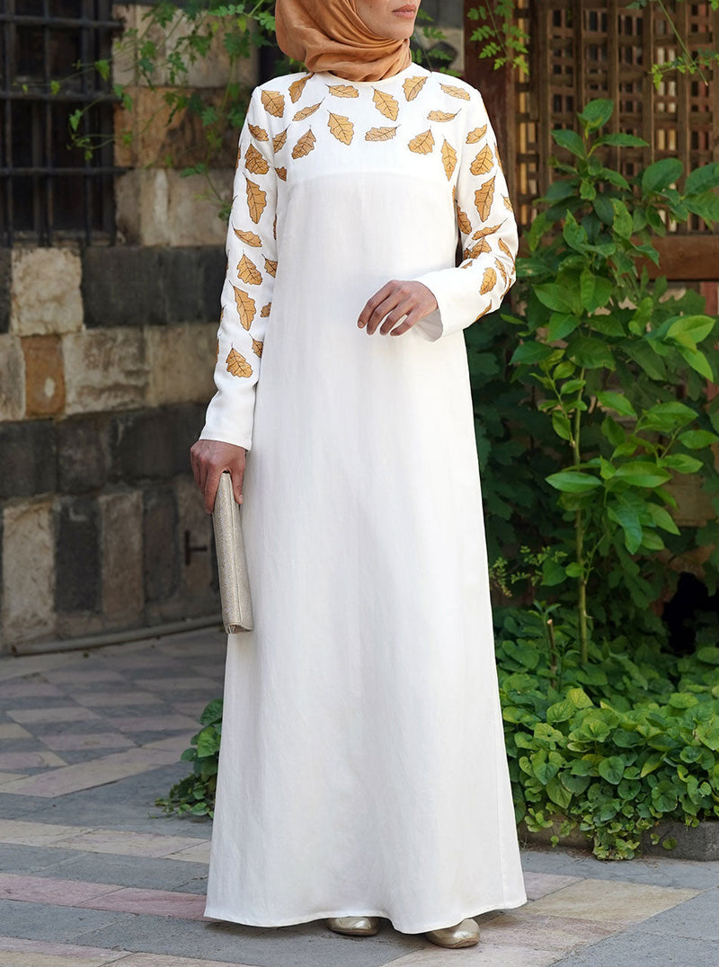 Gold Leaf Embroidered Maxi Dress