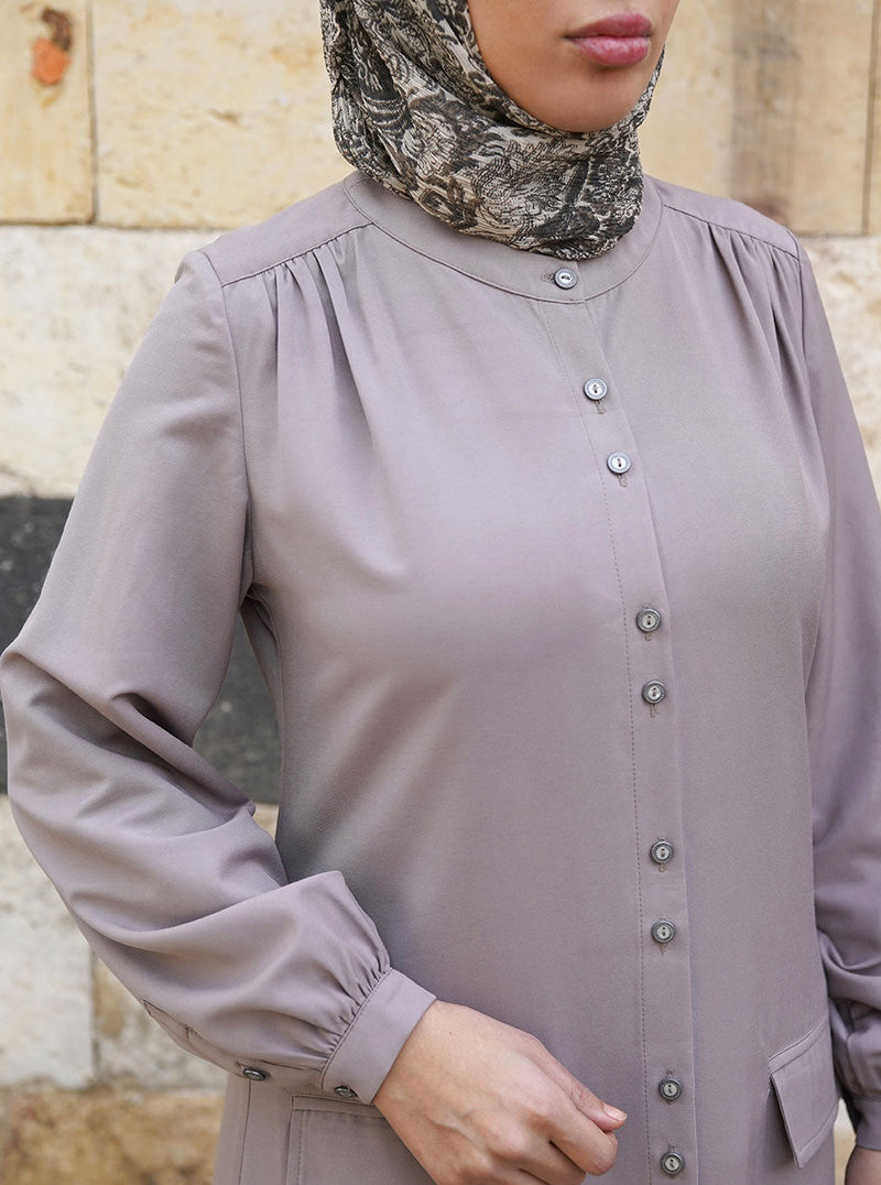 Paired Buttons Shirtdress