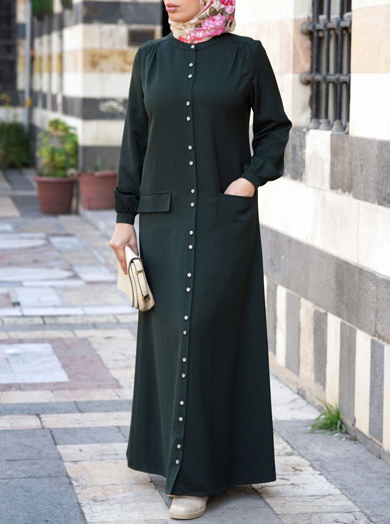 Paired Buttons Shirtdress