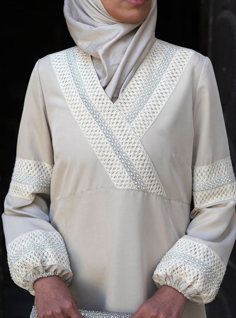 Crossover Lace and Sequin Abaya