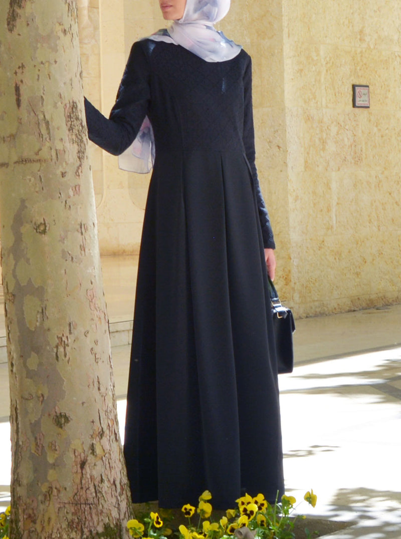 Lace Pleated Abaya Gown