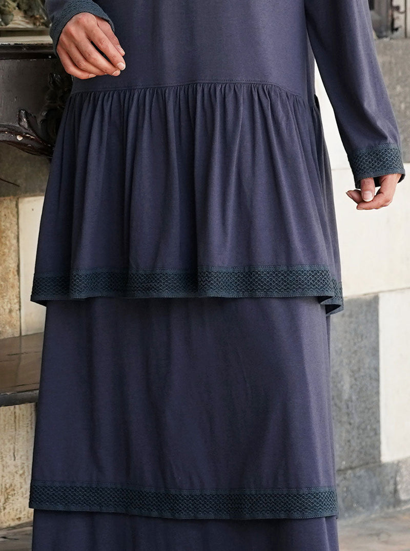 Lace Layered Jersey Abaya