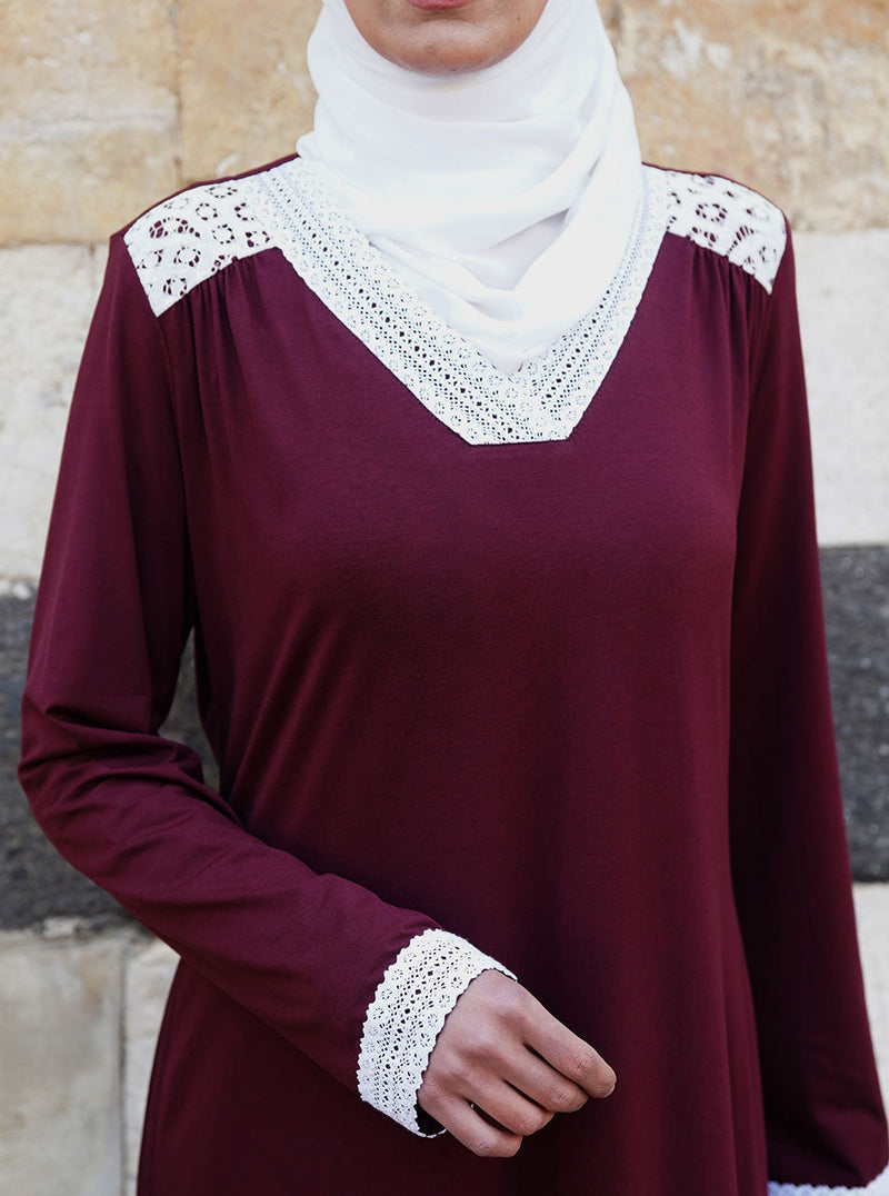 Dual Lace Trim Abaya