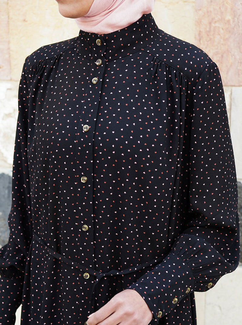 Printed Elegant Buttoned Shirtdress Abaya