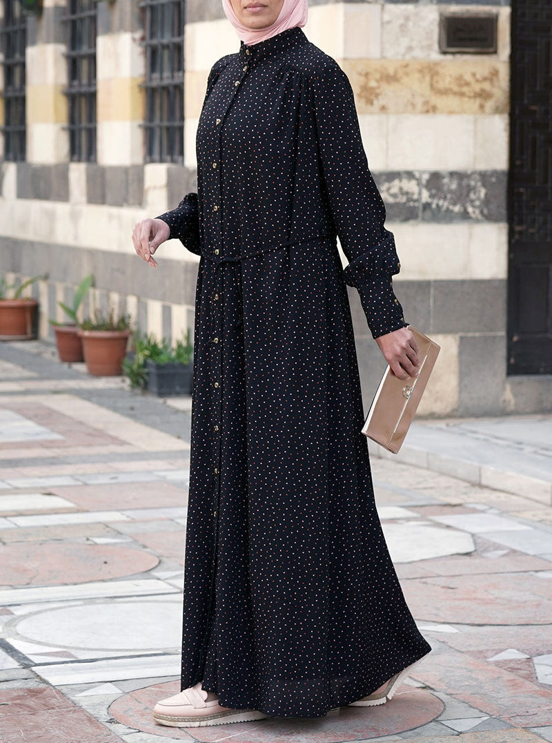 Printed Elegant Buttoned Shirtdress Abaya