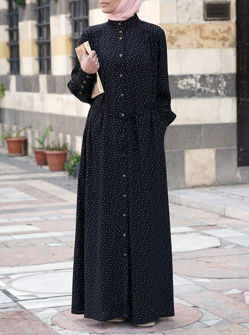 Printed Elegant Buttoned Shirtdress Abaya