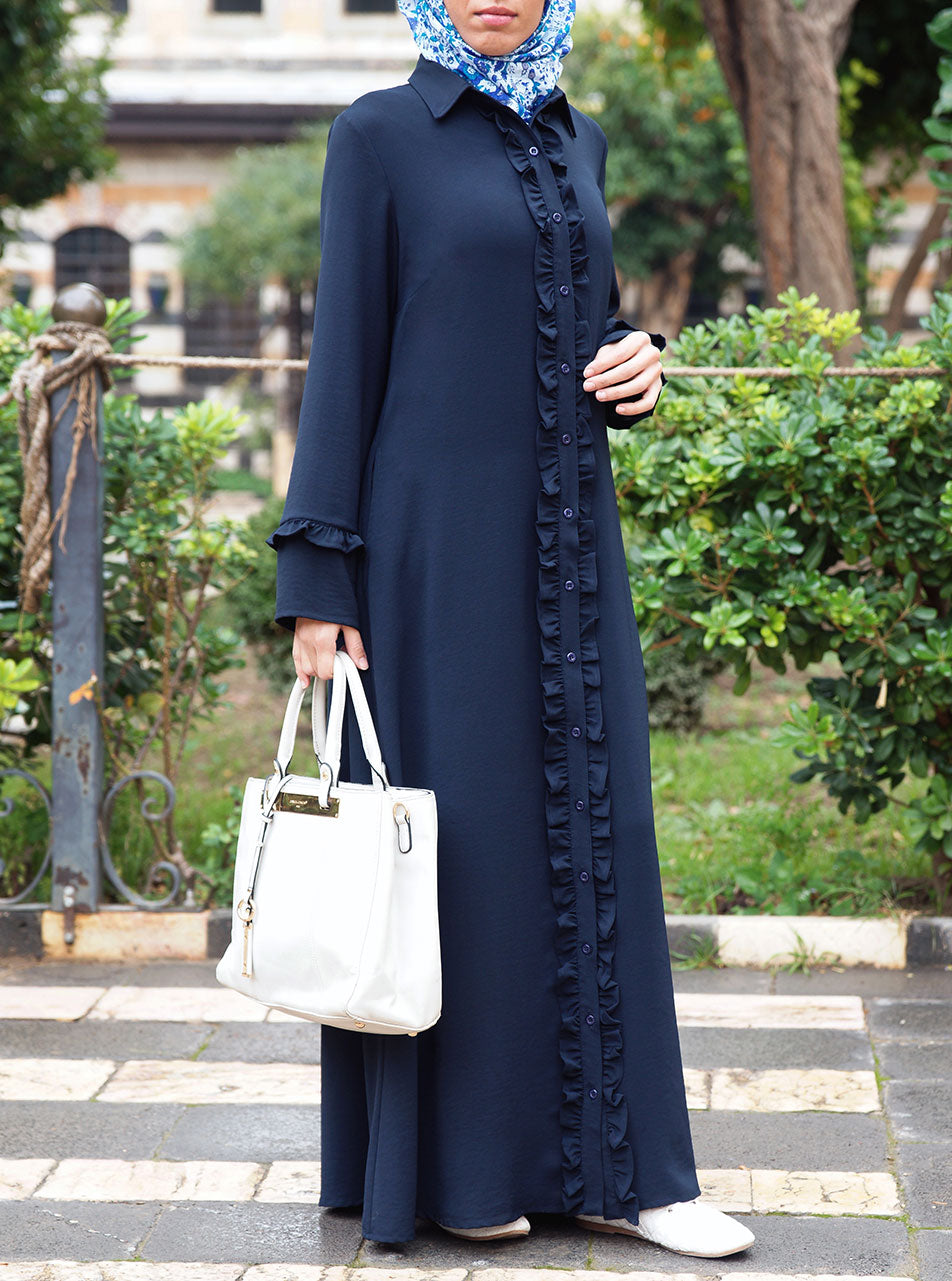 Ruffled Opening Abaya Abayas Women Shukr Clothing