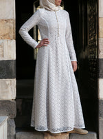 Pearl Buttoned Lace Abaya Gown