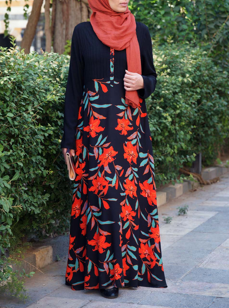 Fine Pleats Printed Abaya Shukr Clothing
