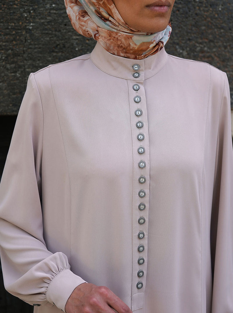 Pearl Buttoned Abaya Gown