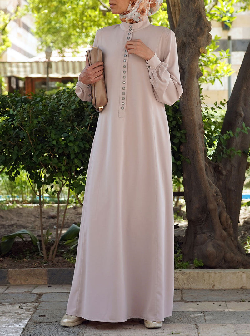 Pearl Buttoned Abaya Gown