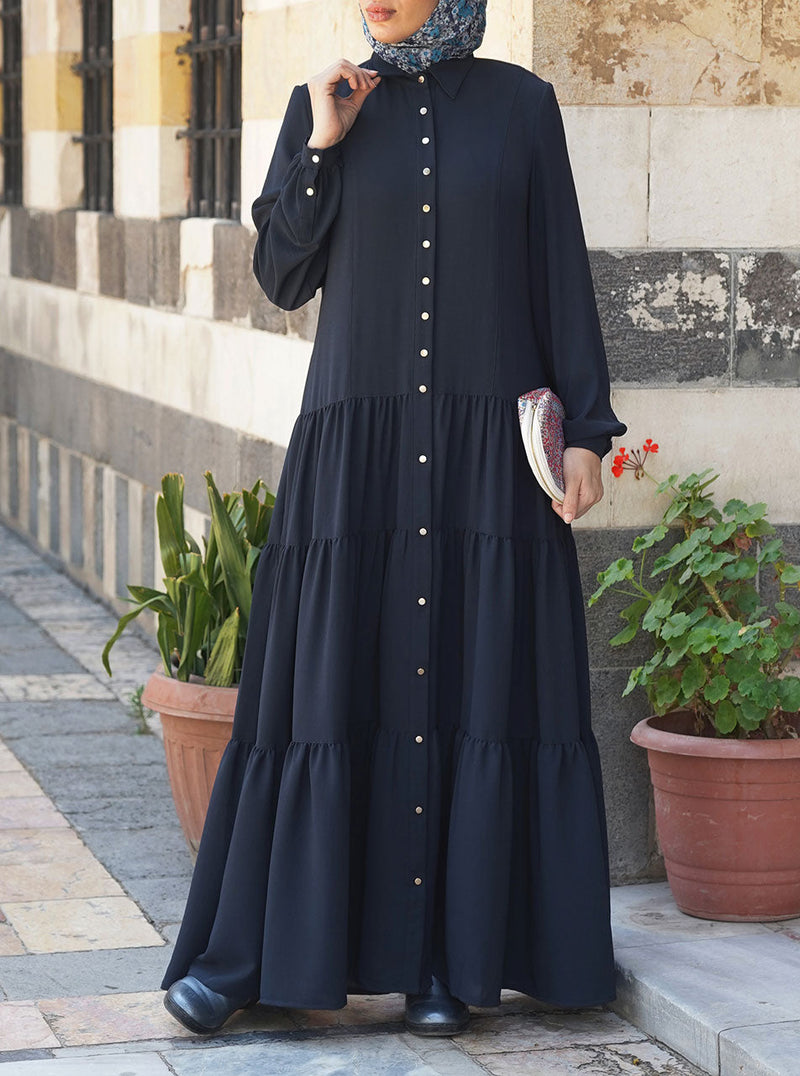 Ruffled Snap Button Abaya