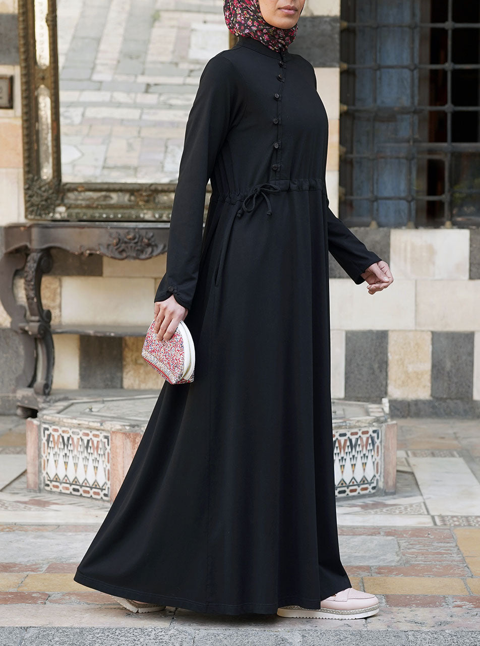 Waist Tie Buttoned Abaya Abayas Women Shukr Clothing