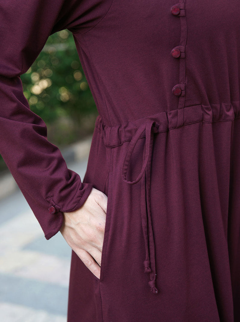 Waist Tie Buttoned Abaya