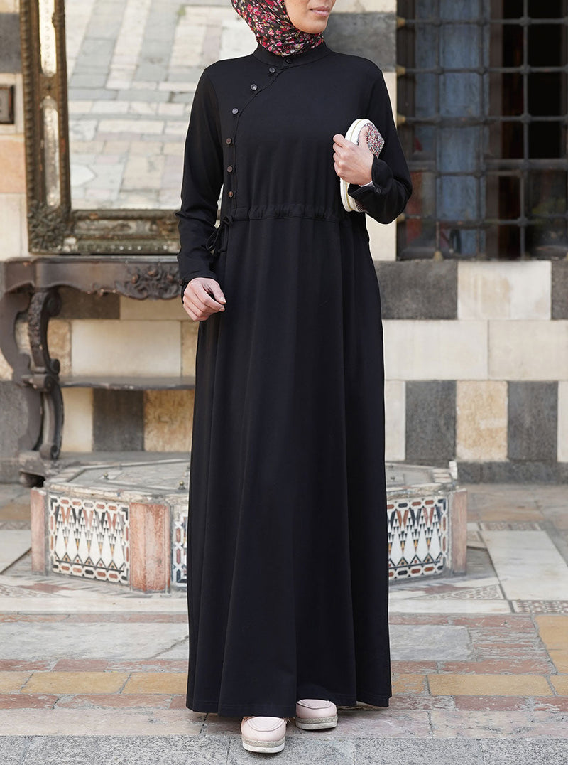 Waist Tie Buttoned Abaya