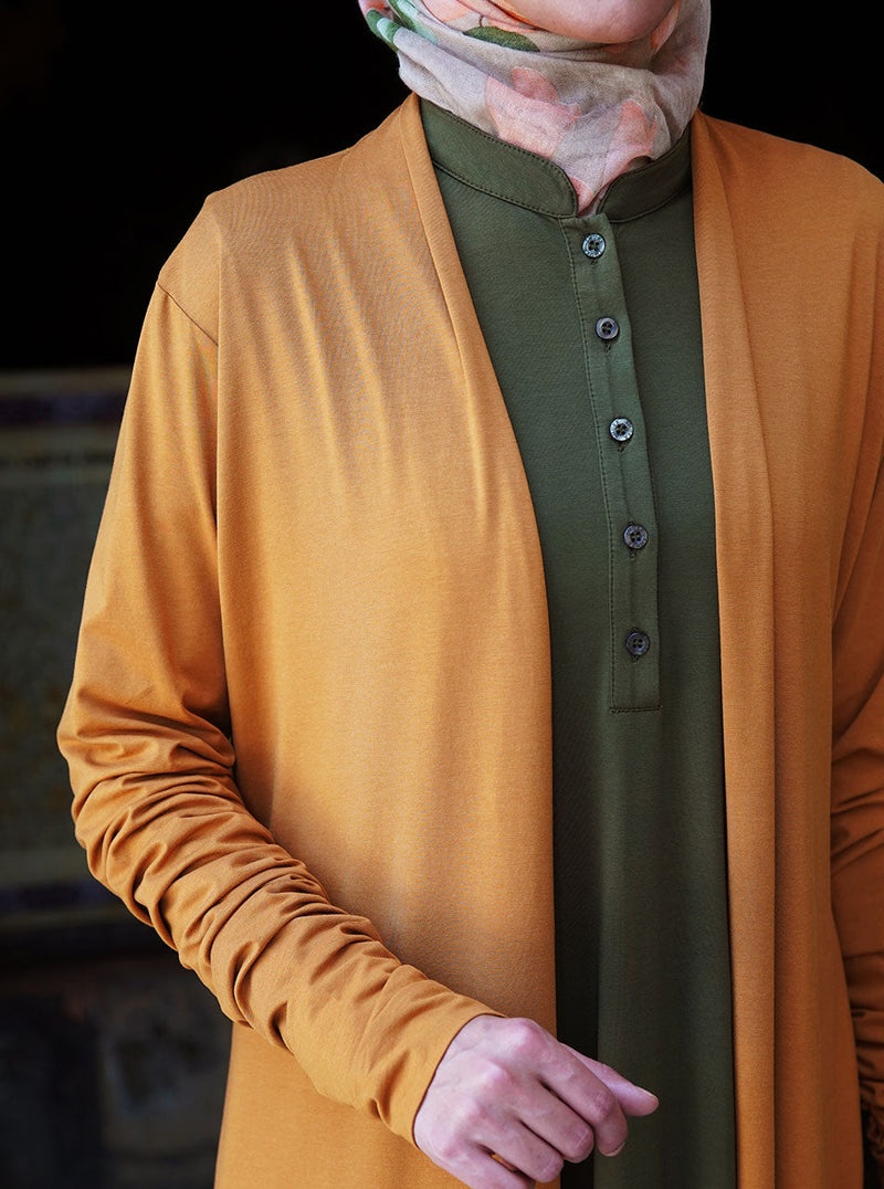 Gathered Sleeves Maxi Cardigan