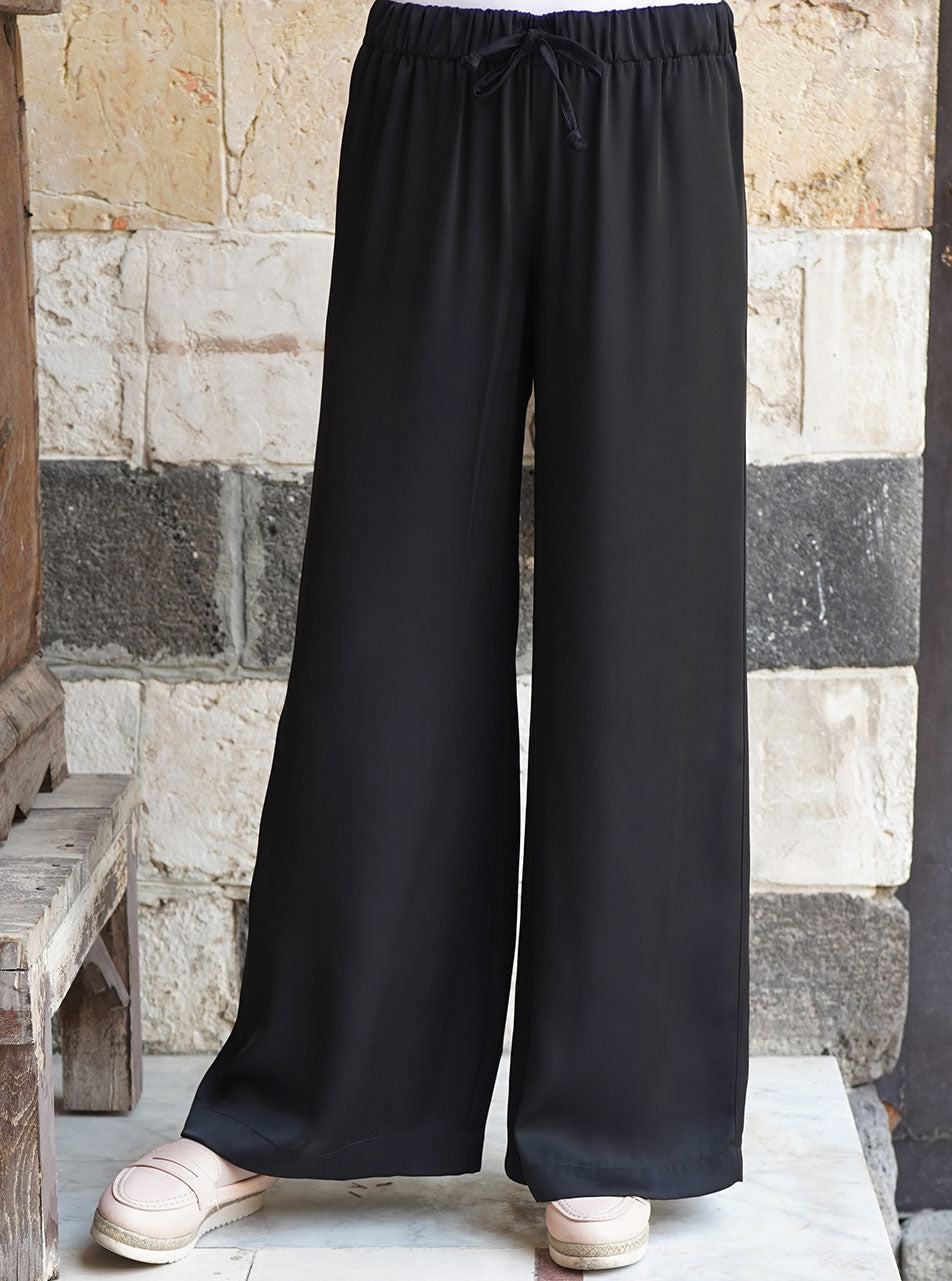 Wide satin trousers - Dark grey - Ladies | H&M MY