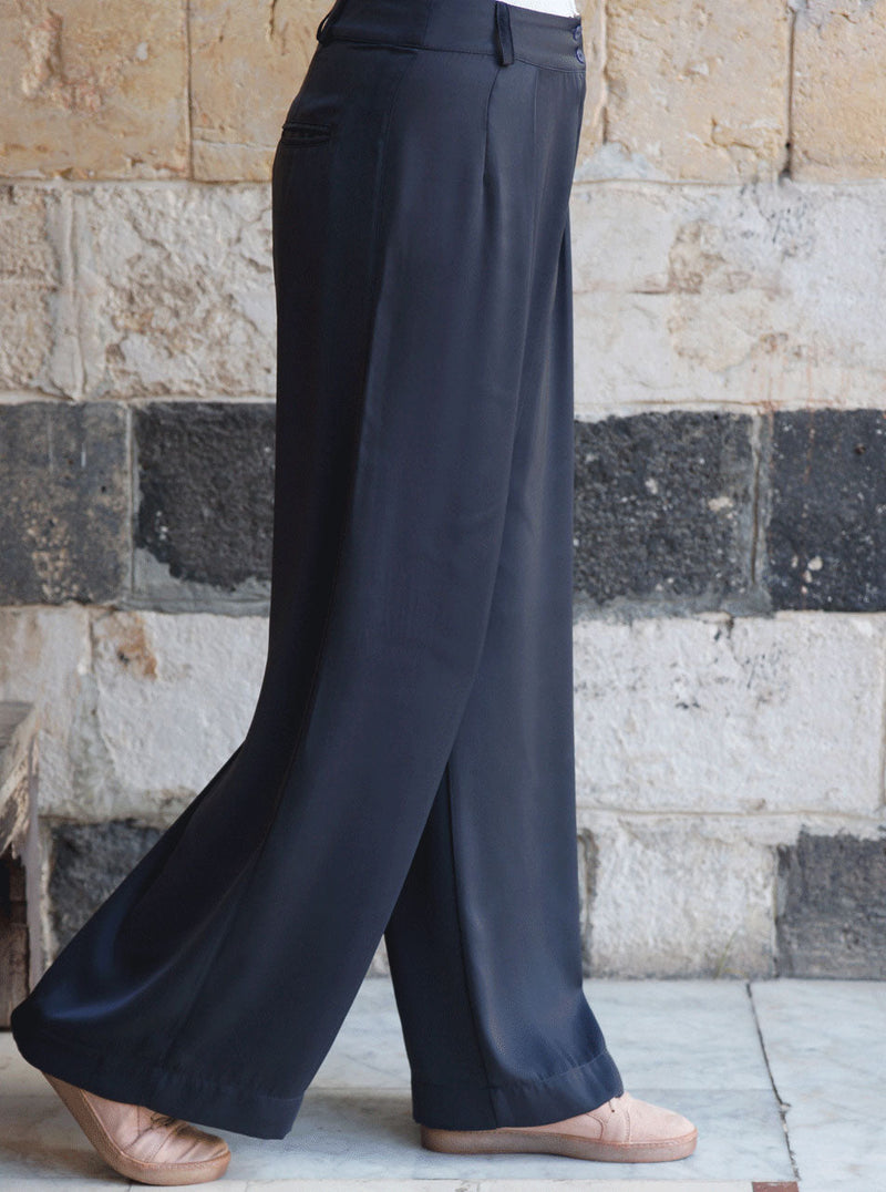 Satin Touch Pleated Trousers