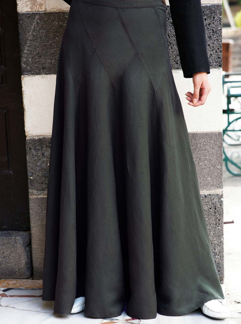 Linen Flared Panel Maxi Skirt
