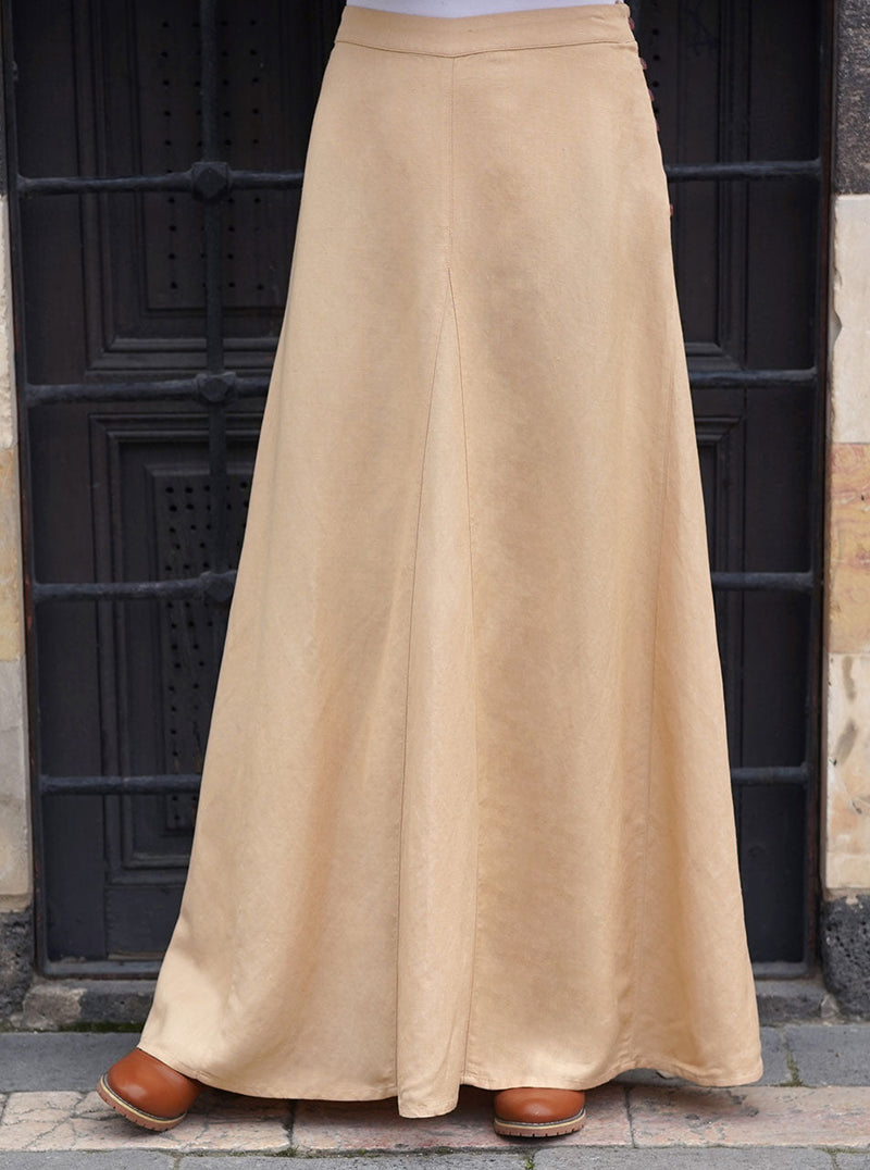 Linen Maxi Skirt with Buttoned Side